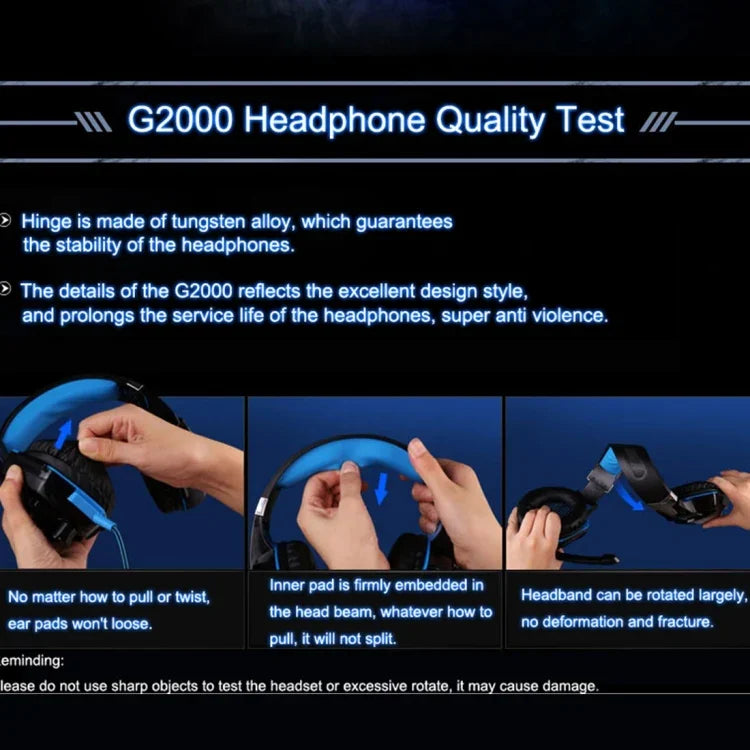 Tai nghe chụp tai chơi game KOTION EACH G2000 với mic, âm thanh nổi bass LED cho PC Gamer, chiều dài cáp: khoảng 2.2m (Trắng + Đỏ), G2000
