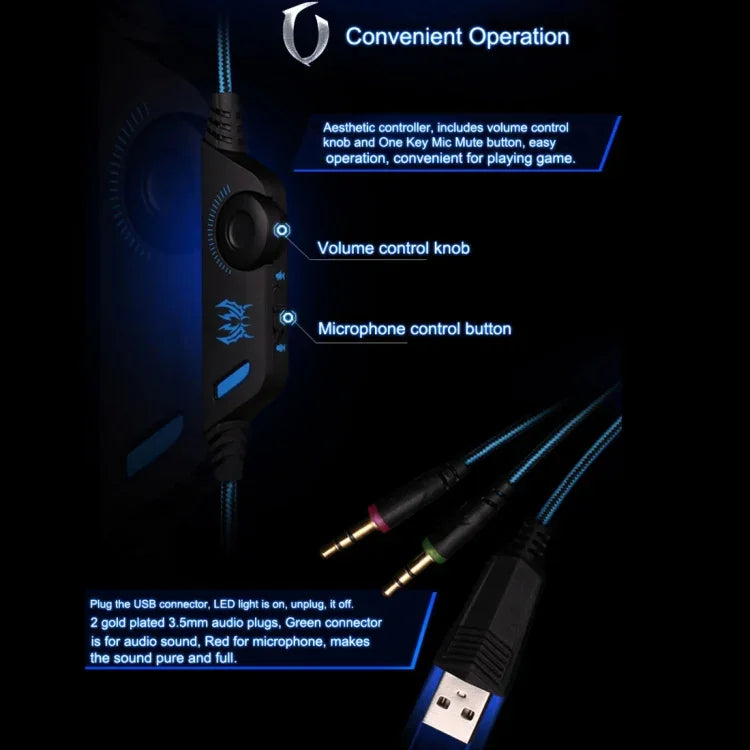 Tai nghe chụp tai chơi game KOTION EACH G2000 với mic, âm thanh nổi bass LED cho PC Gamer, chiều dài cáp: khoảng 2.2m (Trắng + Đỏ), G2000