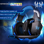Tai nghe chụp tai chơi game KOTION EACH G2000 với mic, âm thanh nổi bass LED cho PC Gamer, chiều dài cáp: khoảng 2.2m (Trắng + Đỏ), G2000