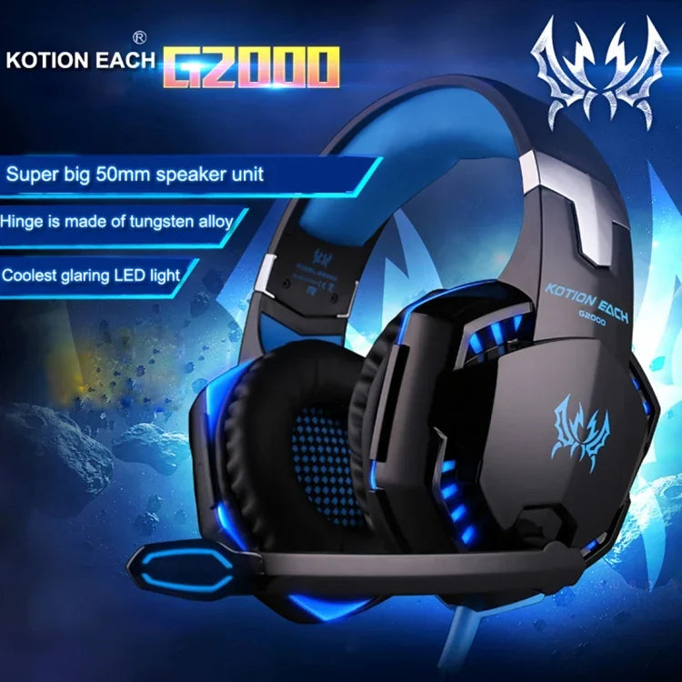 Tai nghe chụp tai chơi game KOTION EACH G2000 với mic, âm thanh nổi bass LED cho PC Gamer, chiều dài cáp: khoảng 2.2m (Trắng + Đỏ), G2000