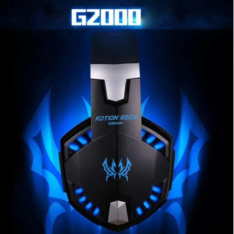 Tai nghe chụp tai chơi game KOTION EACH G2000 với mic, âm thanh nổi bass LED cho PC Gamer, chiều dài cáp: khoảng 2.2m (Trắng + Đỏ), G2000