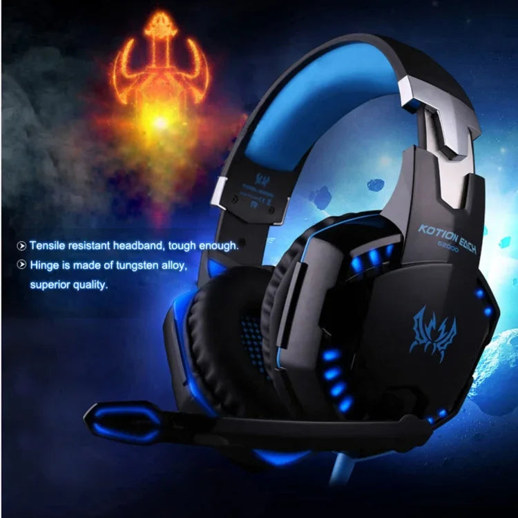 Tai nghe chụp tai chơi game KOTION EACH G2000 với mic, âm thanh nổi bass LED cho PC Gamer, chiều dài cáp: khoảng 2.2m (Trắng + Đỏ), G2000