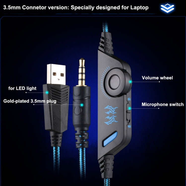 Tai nghe chụp tai chơi game KOTION EACH G9000 3.5mm với mic và đèn LED cho Laptop / Máy tính bảng / Điện thoại di động, chiều dài cáp: khoảng 2.2m, G9000
