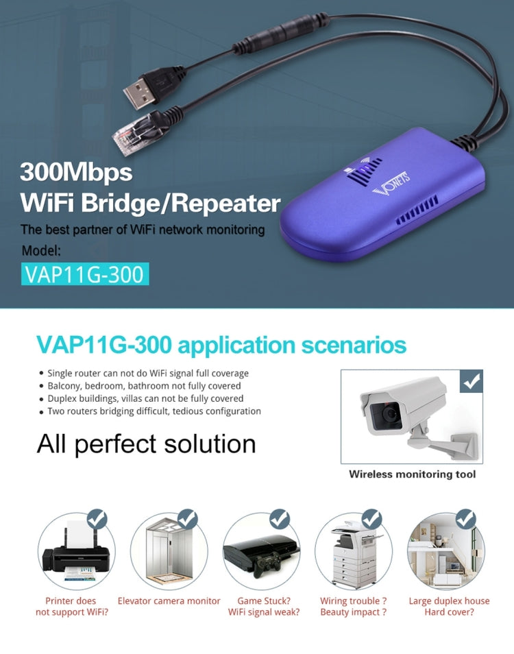 Bộ lặp WiFi mini VONETS VAP11G-300 300Mbps, đối tác tốt nhất cho thiết bị IP / camera IP / máy in IP / XBOX / PS3 / IPTV / Skybox, VAP11G-300
