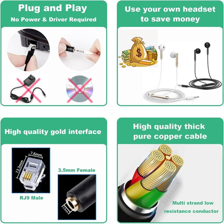 Cáp chuyển đổi jack 3.5mm sang RJ9 tai nghe PC / điện thoại sang điện thoại văn phòng, chiều dài 32cm