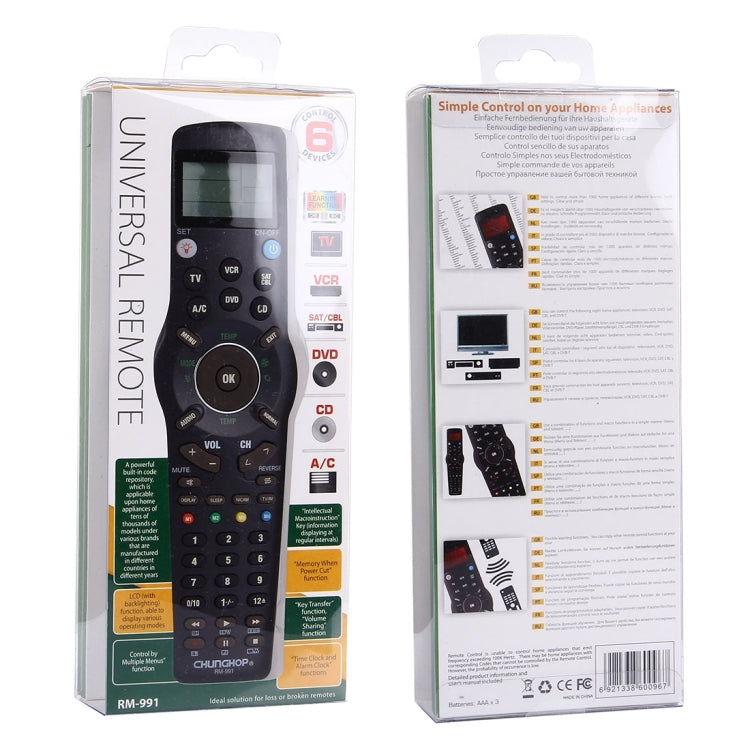 Điều khiển từ xa LCD đa năng CHUNGHOP RM-L991 có chức năng học cho TV VCR SAT CBL DVD CD A/C, RM-L991