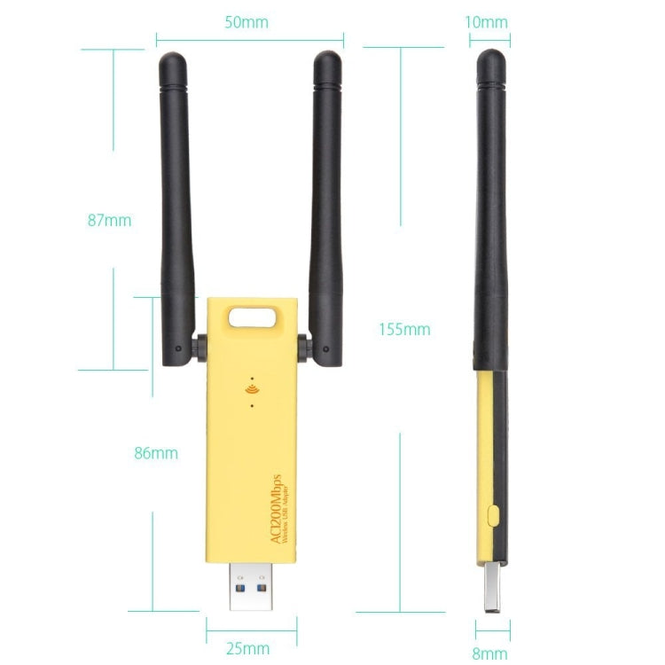 Bộ chuyển đổi WiFi USB 3.0 băng tần kép 2.4GHz & 5GHz AC1200Mbps với 2 ăng-ten ngoài, AC1200Mbps USB 3.0