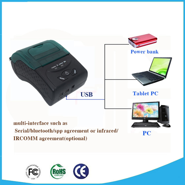 Máy in vé nhiệt di động POS-5807 cổng USB Bluetooth, kích thước giấy nhiệt tối đa hỗ trợ: 57x50mm