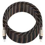 Cáp âm thanh quang kỹ thuật số Toslink đực sang đực, đầu kim loại mạ vàng, đường kính ngoài 6.0mm, dài 10m, dây lưới dệt