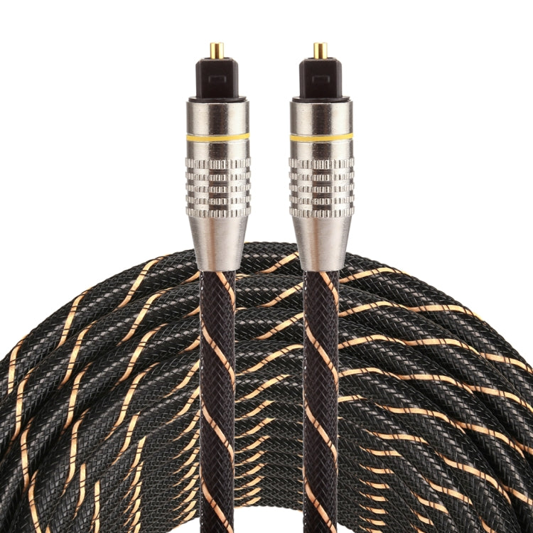 Cáp âm thanh quang kỹ thuật số Toslink đực sang đực, đầu kim loại mạ vàng, đường kính ngoài 6.0mm, dài 15m, dây lưới dệt
