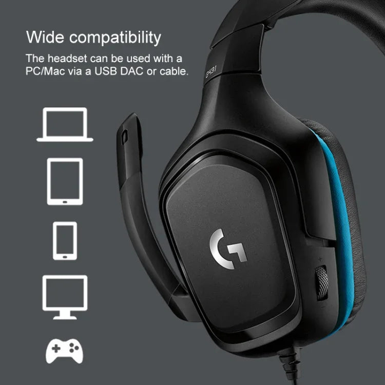 Tai nghe chơi game Logitech G431 với âm thanh vòm Dolby 7.1, âm thanh nổi, gập được, giảm tiếng ồn, dành cho thi đấu, G431