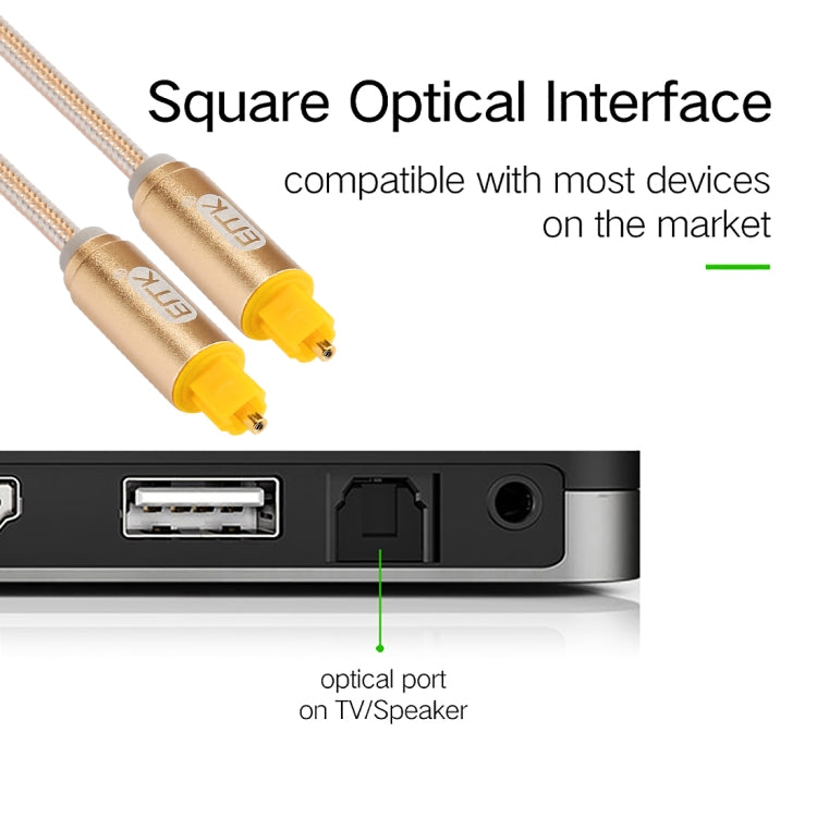 Cáp âm thanh quang học kỹ thuật số Toslink đực sang đực đầu kim loại mạ vàng EMK 3m OD4.0mm, dây bện, chiều dài: 3m