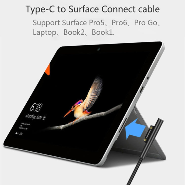Cáp sạc nguồn laptop USB-C / Type-C đầu nam châm 6 chân cho Microsoft Surface Pro 7 / 6 / 5, chiều dài cáp: khoảng 1.5m, dành cho Microsoft Surface Pro 7 / 6 / 5