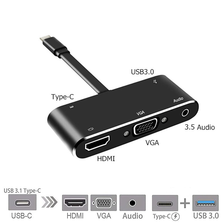 Bộ chuyển đổi V126 USB-C / Type-C đực sang PD + HDMI + VGA + Audio + USB 3.0 cái 5 trong 1