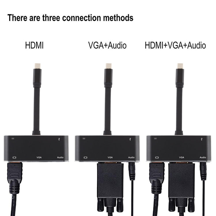 Bộ chuyển đổi V126 USB-C / Type-C đực sang PD + HDMI + VGA + Audio + USB 3.0 cái 5 trong 1