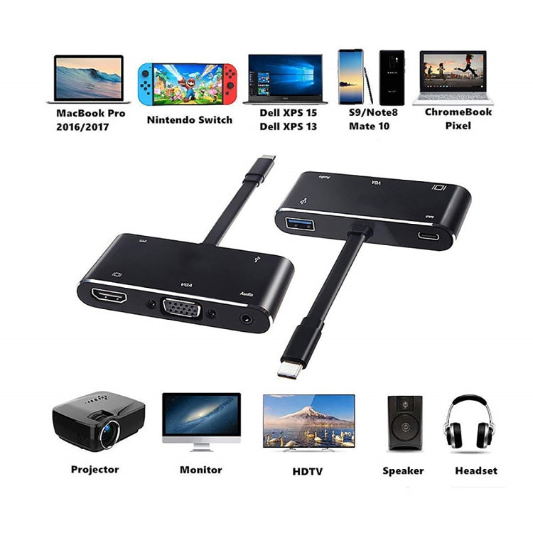 Bộ chuyển đổi V126 USB-C / Type-C đực sang PD + HDMI + VGA + Audio + USB 3.0 cái 5 trong 1