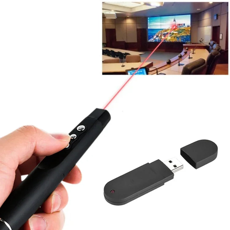 Bút trình chiếu laser không dây 2.4GHz PowerPoint, bút trình chiếu đa phương tiện không dây có đầu thu USB, khoảng cách điều khiển từ xa: 30m, 30m
