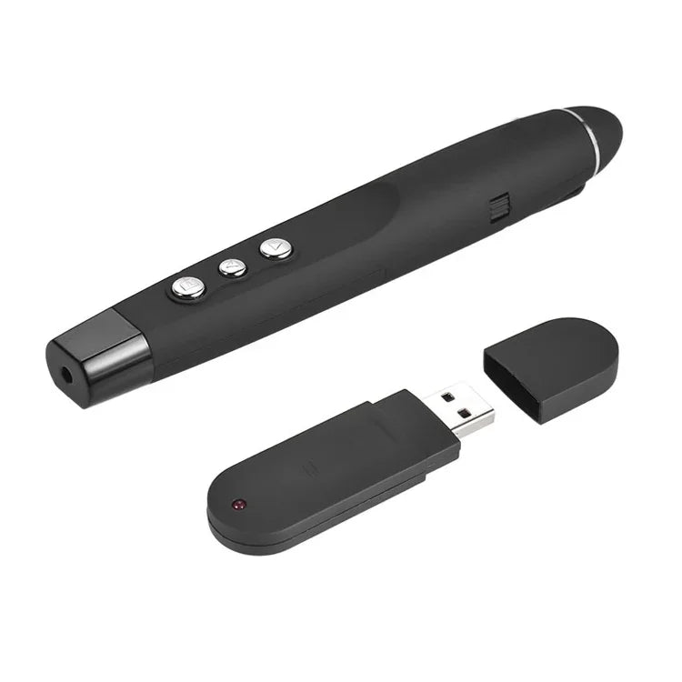 Bút trình chiếu laser không dây 2.4GHz PowerPoint, bút trình chiếu đa phương tiện không dây có đầu thu USB, khoảng cách điều khiển từ xa: 30m, 30m
