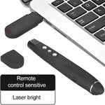 Bút trình chiếu laser không dây 2.4GHz PowerPoint, bút trình chiếu đa phương tiện không dây có đầu thu USB, khoảng cách điều khiển từ xa: 30m, 30m