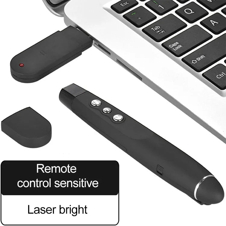 Bút trình chiếu laser không dây 2.4GHz PowerPoint, bút trình chiếu đa phương tiện không dây có đầu thu USB, khoảng cách điều khiển từ xa: 30m, 30m