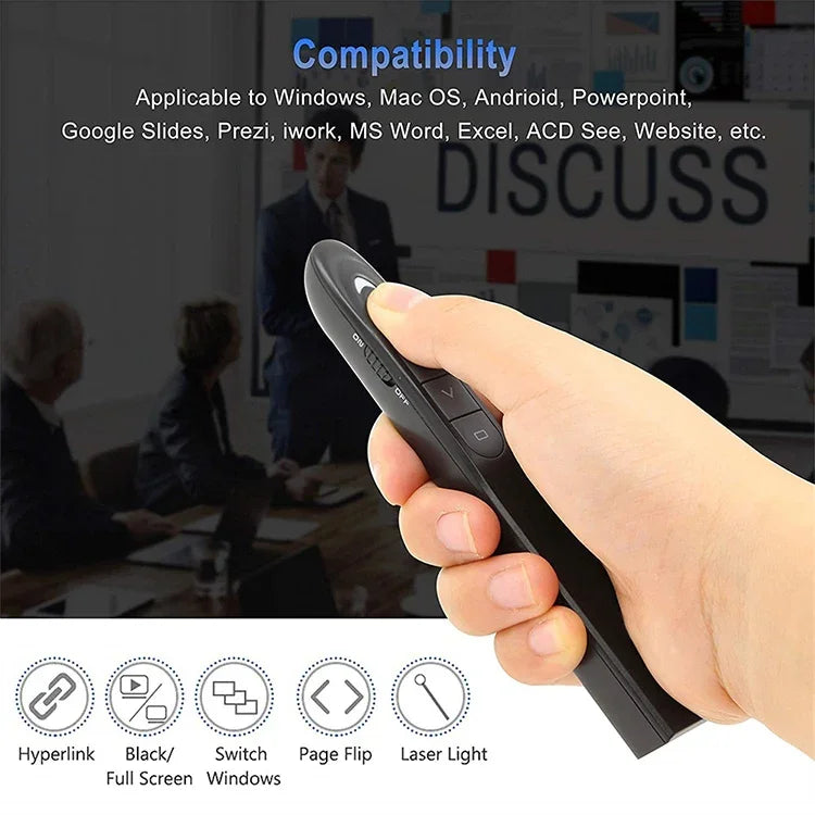 XM930 Bút lật trang trình chiếu PowerPoint laser không dây 2.4GHz Bút trình chiếu đa phương tiện không dây với đầu thu USB, Hỗ trợ cảnh báo pin yếu, Khoảng cách điều khiển từ xa: 100m, 100m Trắng, 100m Đen