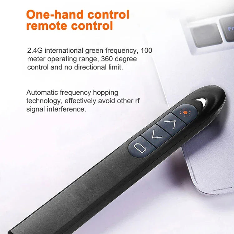 XM930 Bút lật trang trình chiếu PowerPoint laser không dây 2.4GHz Bút trình chiếu đa phương tiện không dây với đầu thu USB, Hỗ trợ cảnh báo pin yếu, Khoảng cách điều khiển từ xa: 100m, 100m Trắng, 100m Đen