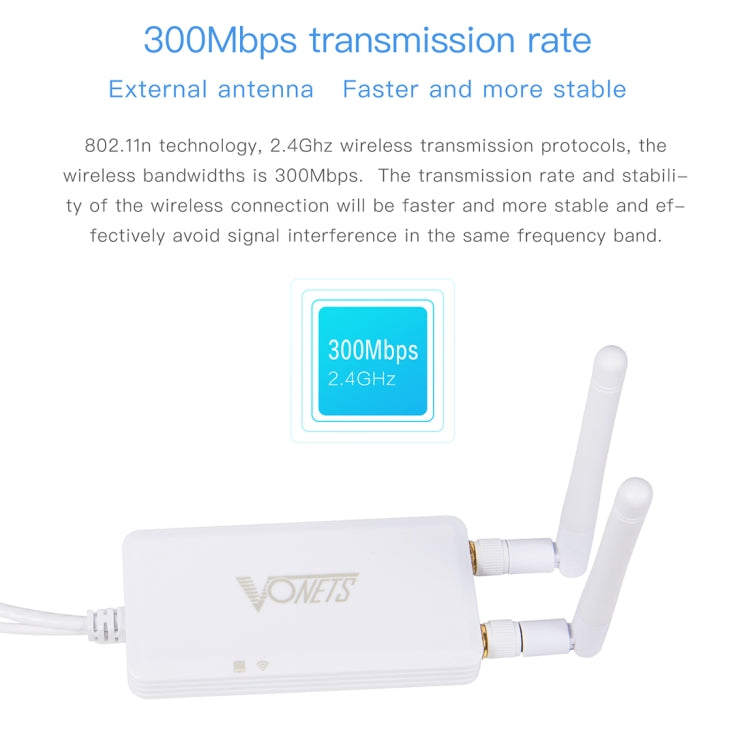VONETS VAP11S bộ lặp WiFi mini 2.4G 300Mbps với 2 ăng-ten, VAP11S
