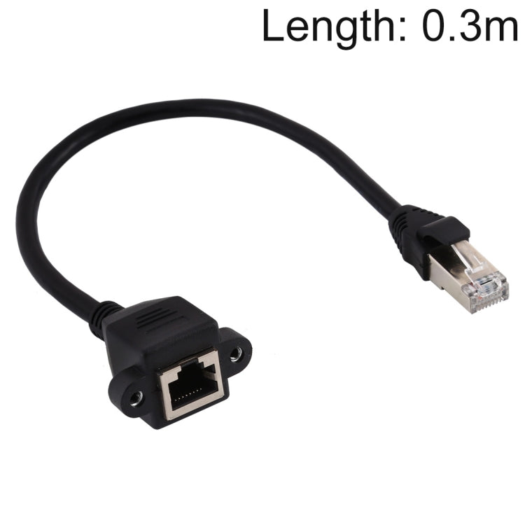 Cáp mở rộng khóa vít gắn bảng mạng RJ45 cái sang đực CATE5, Chiều dài: 0.3m, 0.3m