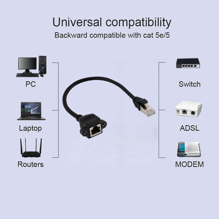 Cáp mở rộng khóa vít gắn bảng mạng RJ45 cái sang đực CATE5, Chiều dài: 0.3m, 0.3m