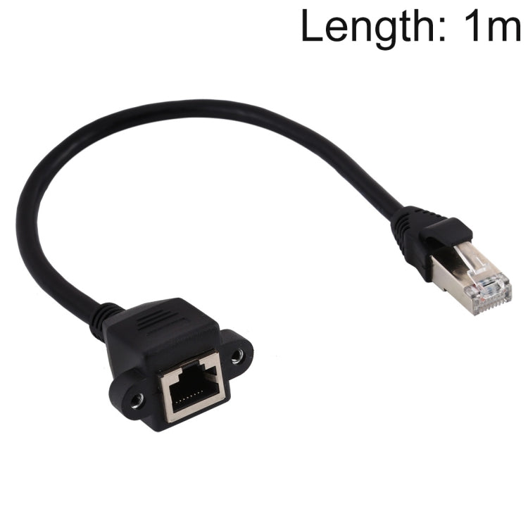 Cáp nối dài mạng CAT6E RJ45 cái sang đực có khóa vít gắn bảng, dài 1m