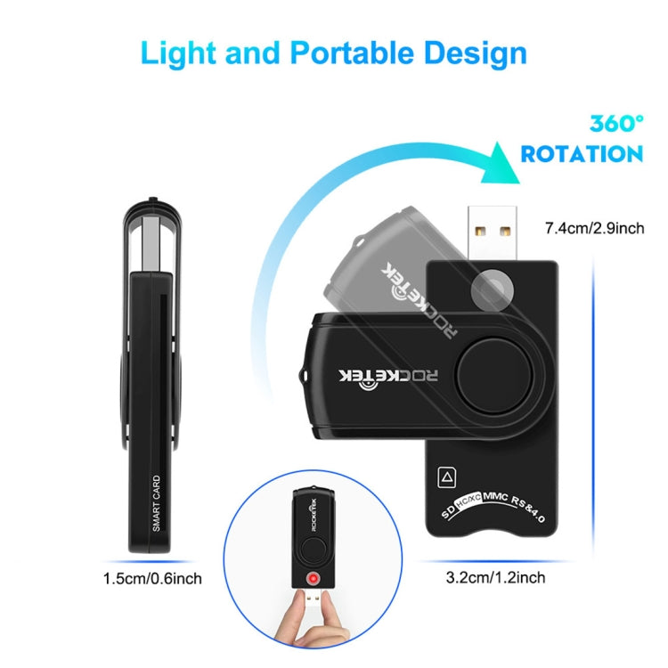 Đầu đọc thẻ đa năng ROCKETEK CR310 USB 3.0 + thẻ TF + thẻ SD + thẻ SIM + thẻ thông minh, USB 3.0