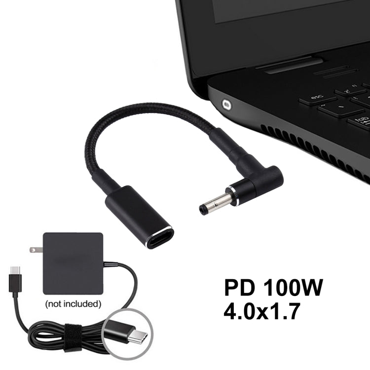 Cáp bện nylon PD 100W 18.5-20V đầu gập 4.0 x 1.35mm sang USB-C / Type-C