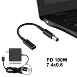 Cáp bện nylon PD 100W 18.5-20V đầu 7.4 x 0.6mm sang USB-C / Type-C cho HP, 7.4 x 0.6mm