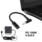 Cáp chuyển đổi PD 100W 18.5-20V 4.5 x 0.6mm chữ L sang USB-C / Type-C bện nylon cho HP, 4.5 x 0.6mm
