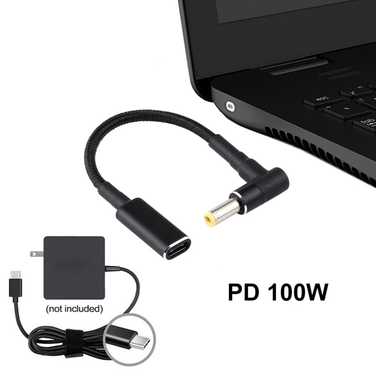 Cáp chuyển đổi PD 100W 18.5-20V 5.5 x 2.5mm chữ L sang USB-C / Type-C bện nylon, 5.5 x 2.5mm