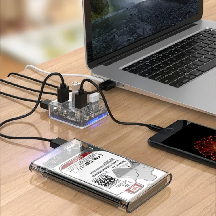 ORICO MH4U-100 Bộ chia USB 3.0 trong suốt để bàn với cáp Micro USB 100cm, MH4U-100