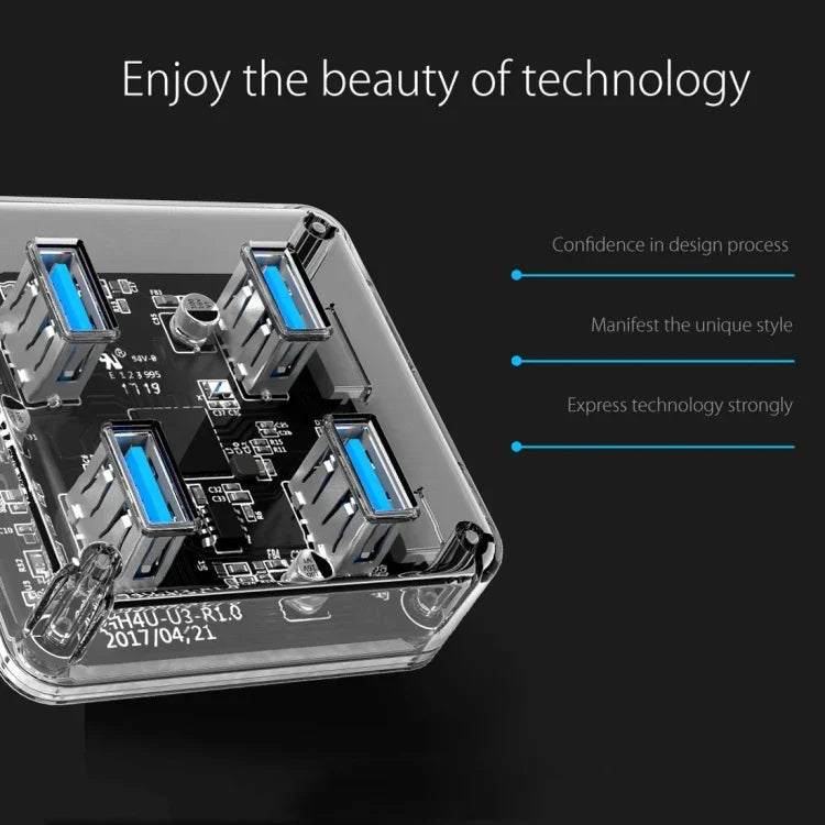 ORICO MH4U-100 Bộ chia USB 3.0 trong suốt để bàn với cáp Micro USB 100cm, MH4U-100