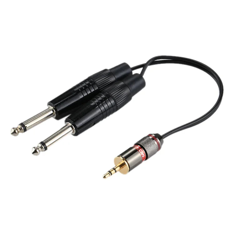 Dây chuyển đổi âm thanh đực 3.5mm sang 2 đầu đực mono 6.35mm, Tổng chiều dài: khoảng 27cm