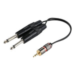 Dây chuyển đổi âm thanh đực 3.5mm sang 2 đầu đực mono 6.35mm, Tổng chiều dài: khoảng 27cm