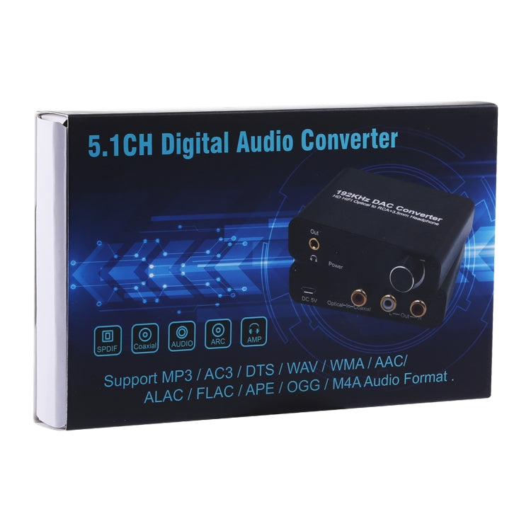 Bộ chuyển đổi DAC 192KHz HD HIFI quang sang RCA + 3.5mm tai nghe kênh âm thanh kỹ thuật số 5.1 có điều khiển âm lượng, DAC 192KHz