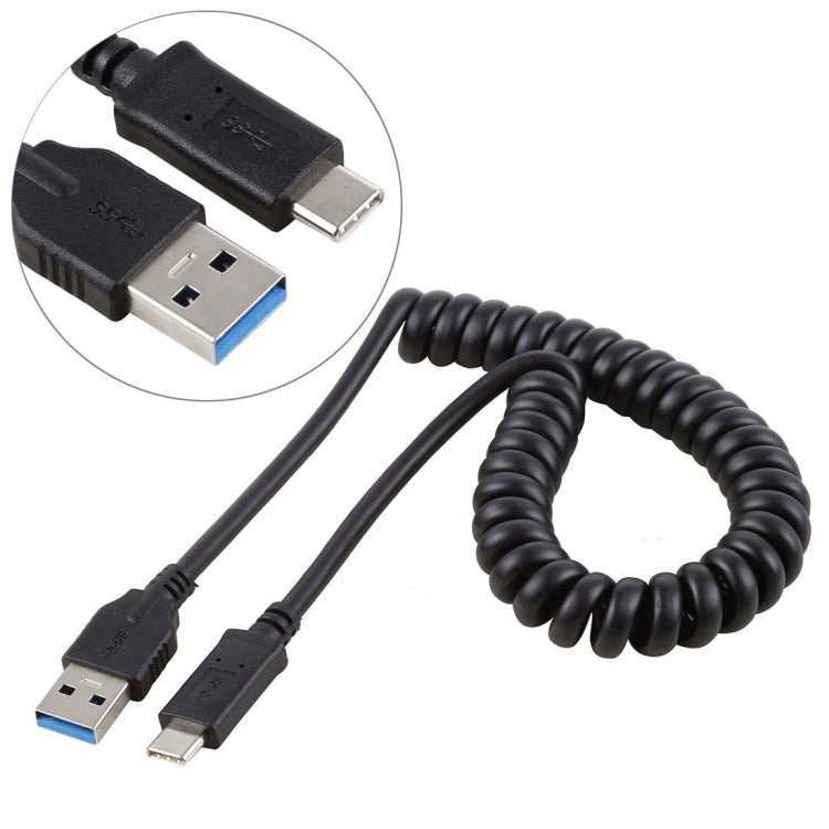 Cáp nối dài lò xo rút USB 3.0 đực sang USB-C / Type-C đực dài 1.5m, USB 3.0 đực sang Type-C đực