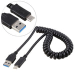 Cáp nối dài lò xo rút USB 3.0 đực sang USB-C / Type-C đực dài 1.5m, USB 3.0 đực sang Type-C đực