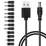 Dây nguồn DC đa năng 12 trong 1 USB với phích cắm thay thế, cáp sạc USB (màu đen), 12 trong 1