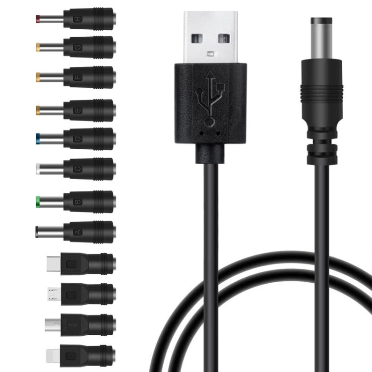 Dây nguồn DC đa năng 12 trong 1 USB với phích cắm thay thế, cáp sạc USB (màu đen), 12 trong 1