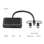 7585B 3 in 1 Micro USB / 8 Pin / Type-C to VGA / HDTV / AV Adapter Mobile HD Screen Player