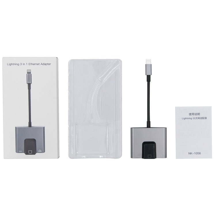 Bộ chuyển đổi 3 trong 1 NK-1056 8 Pin đực sang 8 Pin sạc + RJ45 Ethernet + tai nghe 3.5mm cái