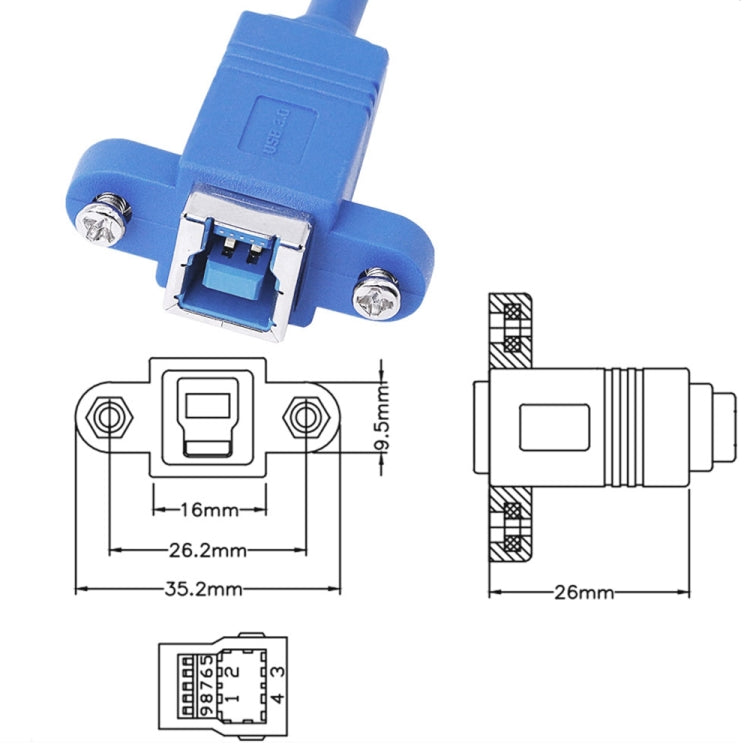 Cáp dữ liệu bộ chuyển đổi đầu nối USB 3.0 B cái sang B đực dài 50cm cho máy in / máy quét, BF sang BM, dài 50cm