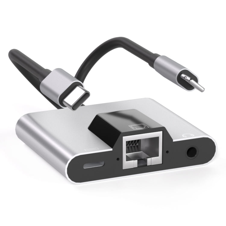 Bộ chuyển đổi 3 trong 1 NK-1056Pro 8 Pin + USB-C / Type-C đực sang 8 Pin sạc + Ethernet + tai nghe 3.5mm cái, NK-1056Pro