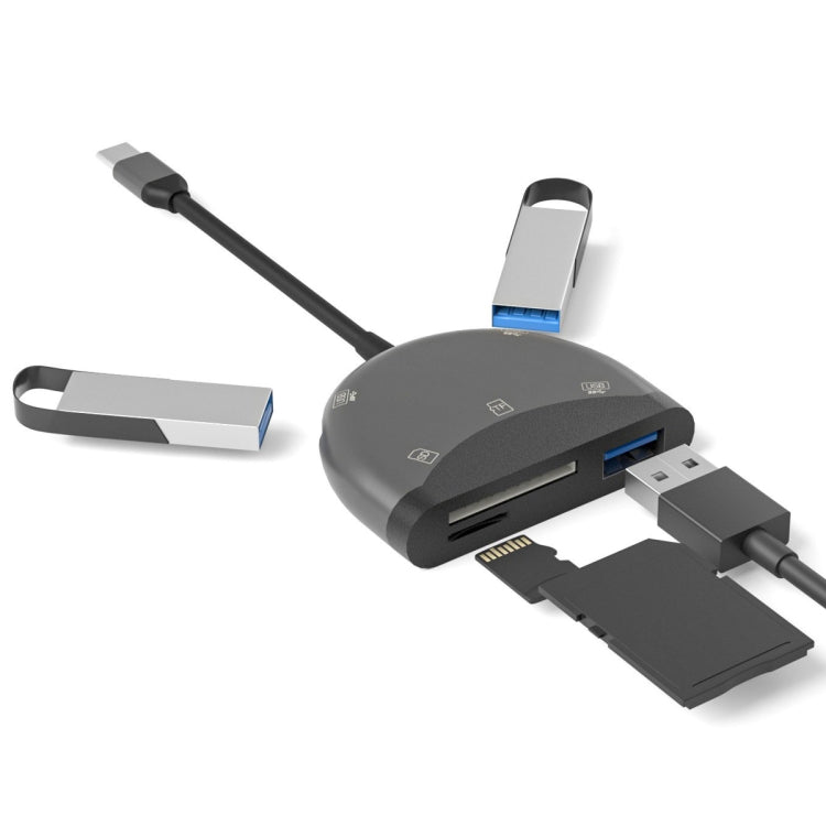 Bộ chuyển đổi 5 trong 1 NK-3039 USB-C / Type-C đực sang khe thẻ TF / SD + 3 USB cái, NK-3039