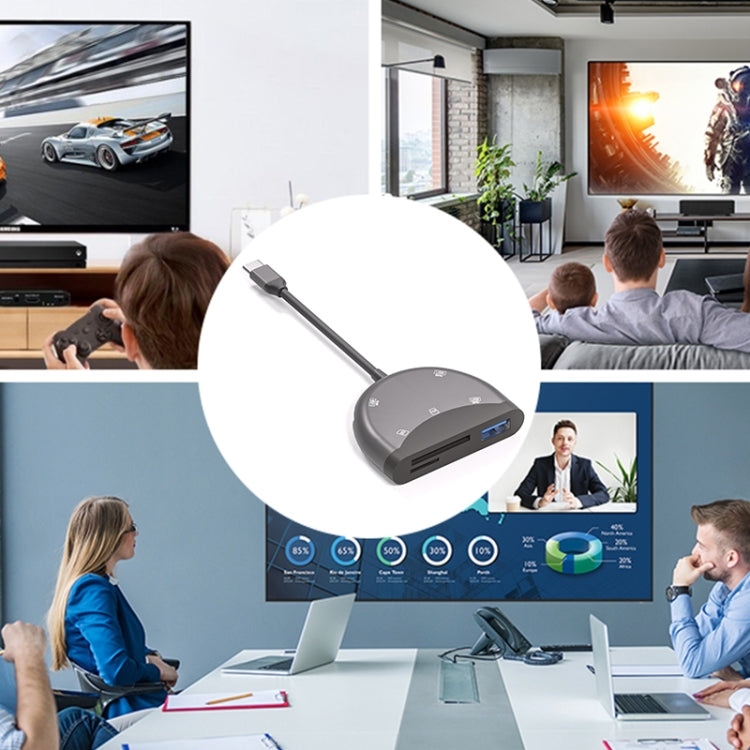 Bộ chuyển đổi 5 trong 1 NK-3039 USB-C / Type-C đực sang khe thẻ TF / SD + 3 USB cái, NK-3039